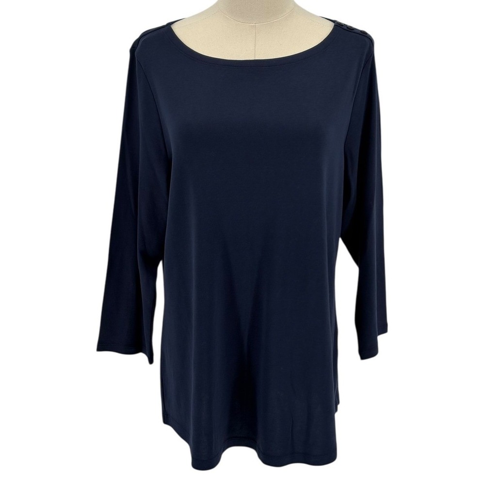 Charter Club 1X Navy Blue 100% Pima Cotton Boat Neck Long Sleeve Top Shirt